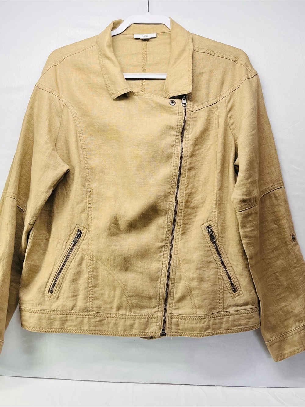 Bar III Light Tan Asymmetrical Zip Moto Jacket